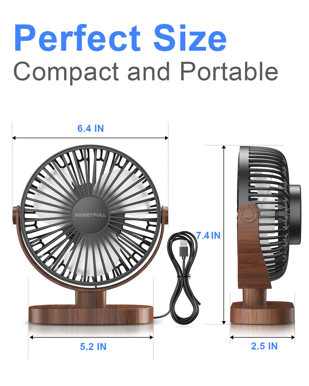 6.5 Inch USB Small Desk Fan for Home Office Car Outdoor Travel | Kalsten