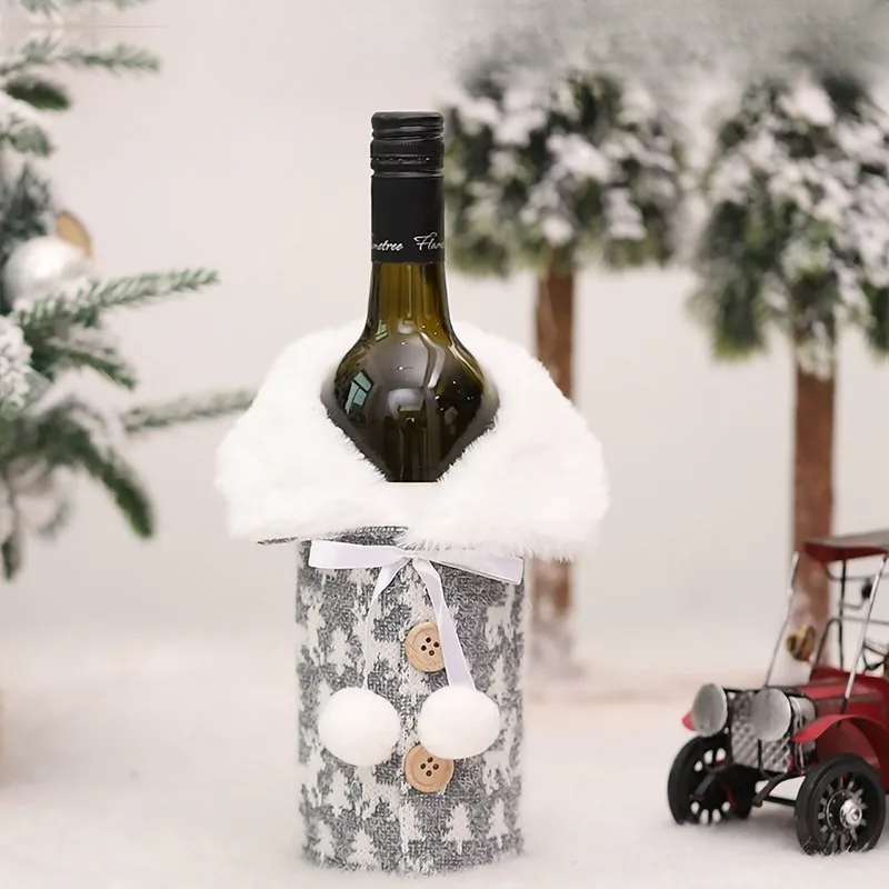 Christmas bottle cover with fur collar – festive cover for wine bottles, gnome decoration for Christmas, perfect as gift wrapping | Kalsten