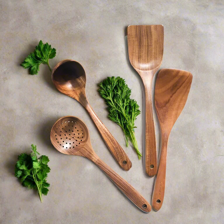 TeakChef Kitchen Set – Durable Antibacterial Kitchen Utensils made of Teak Wood | Kalsten