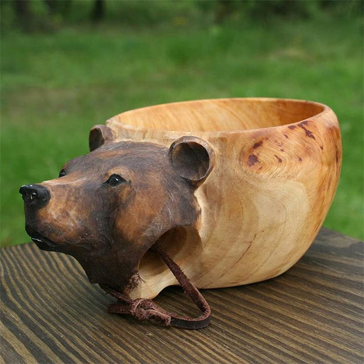 Hand-Carved Wooden Animal Mug