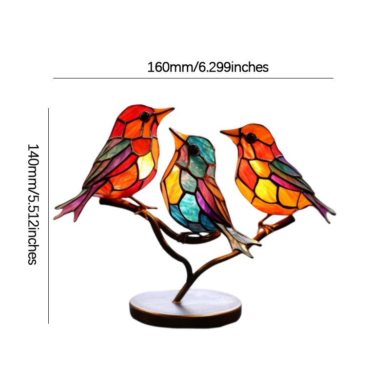 Kalsten |Bird on Branch Metal Painted Desktop Ornament