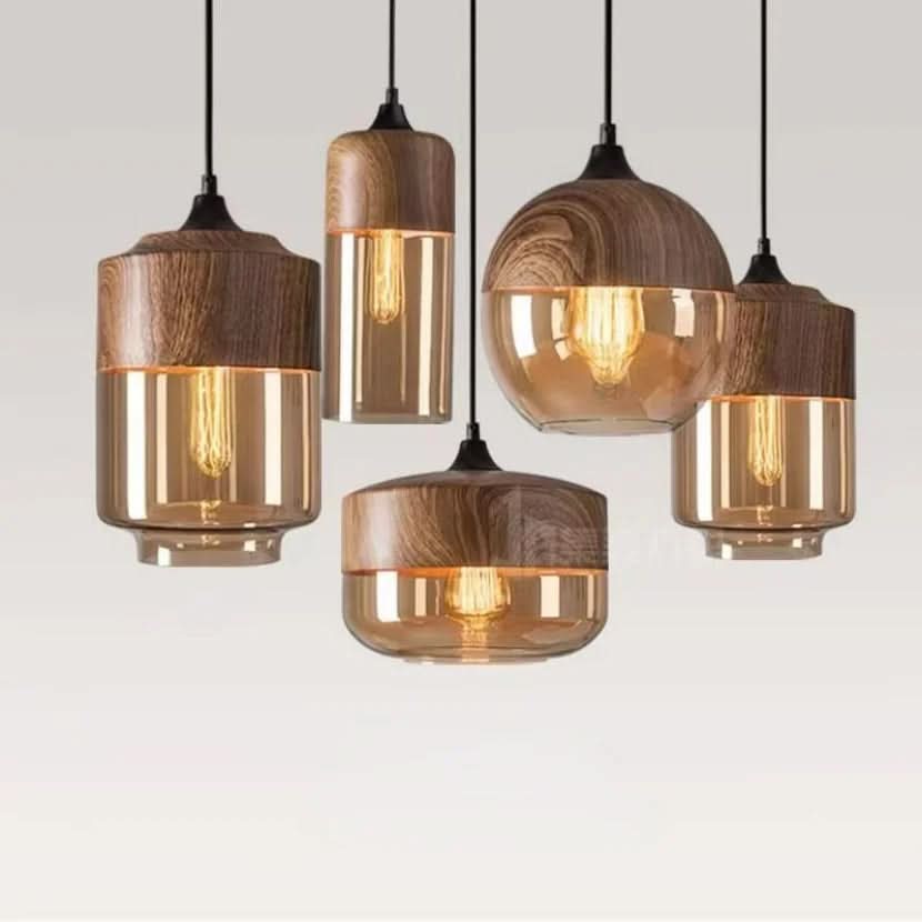 Kalsten | Hand-Blown Glass & Wood Pendant Light Adjustable