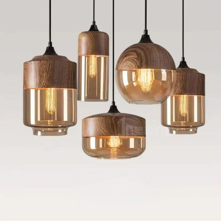 Kalsten | Hand-Blown Glass & Wood Pendant Light Adjustable