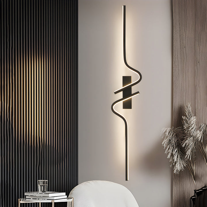Minimalist Long Wave Aluminum Black Decorative LED Wall Lamp | Kalsten