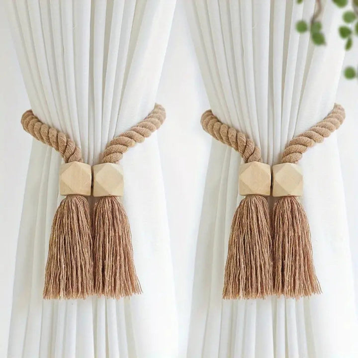 Wooden Bead Fringe Curtain Tiebacks (Set of 2)