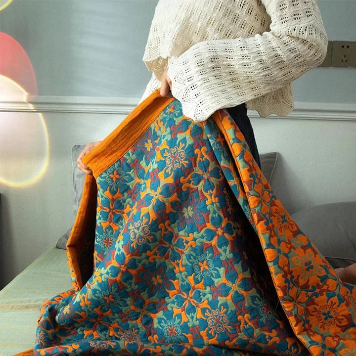 Kalsten | Orange & Blue Pattern Six-Layer Cotton Quilt - TerraLoom