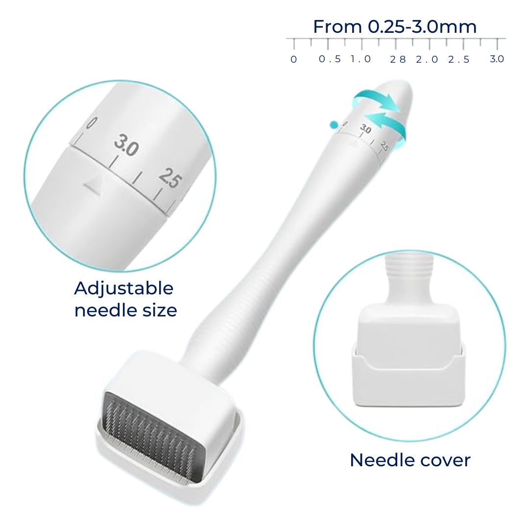 RevitaGlow | Microneedling Derma Stamp – Adjustable Depth – 140 Needles – Skin & Hair Rejuvenation Noxord