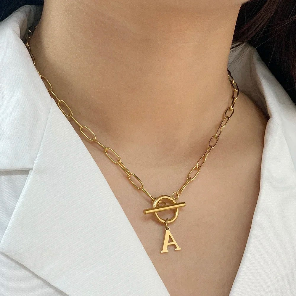 Kalsten | Paperclip Letter Initial Circle Lock Clasp Necklace