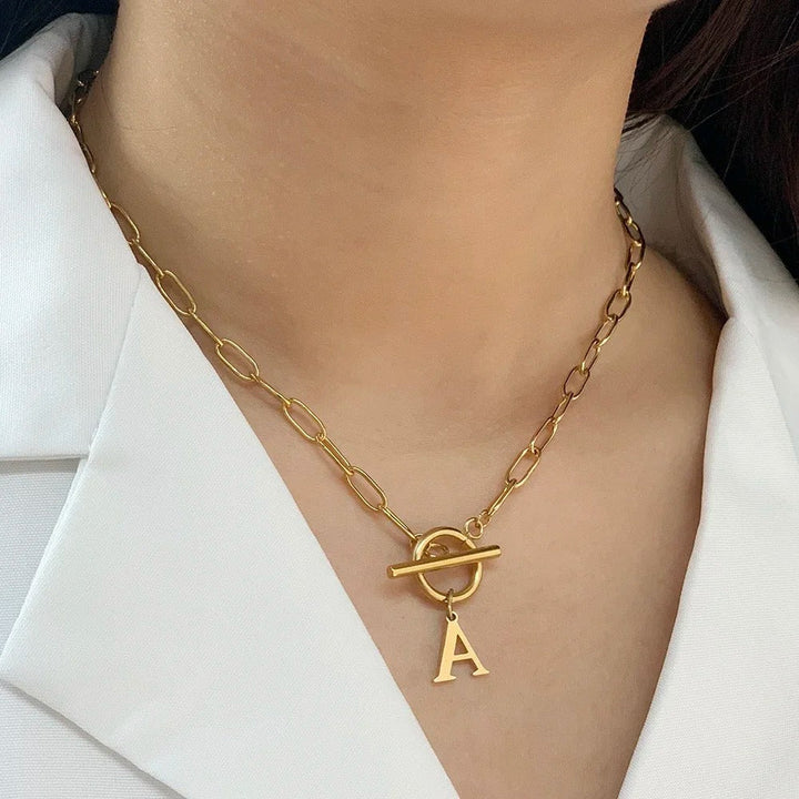 Kalsten | Paperclip Letter Initial Circle Lock Clasp Necklace