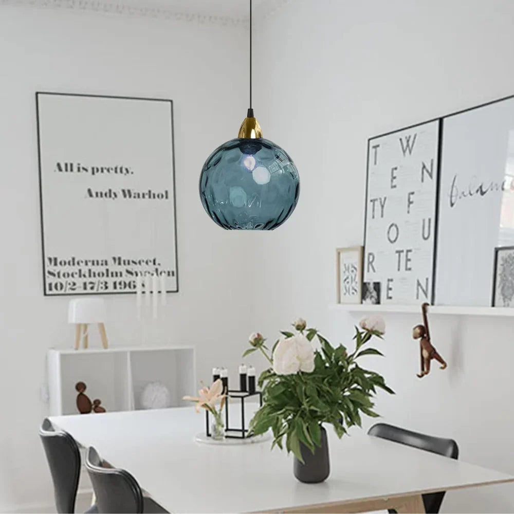 Pendant Light Ripple Glass 7.9 in Sphere Adjustable Dining Room Kitchen Hanging Ceiling Lamp Modern Nordic Minimalist Fixture | Kalsten