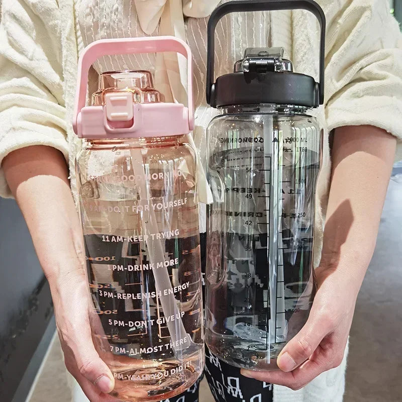 Kalsten | 2L Portable Sports Water Bottle with Straw and Time Markings