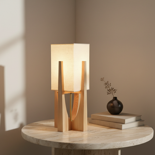 SolaceColumn Wooden-Base Table & Floor Lamp