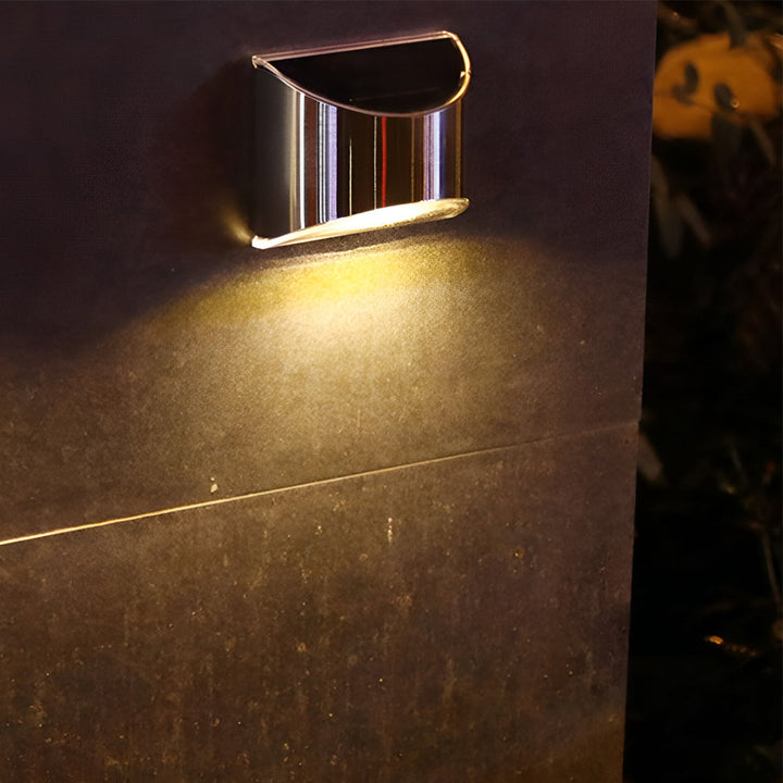Stainless Steel Minimalist Waterproof Silver Modern Solar Wall Lamp | Kalsten