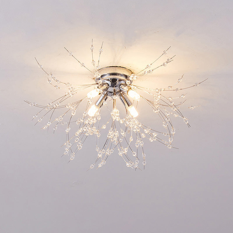 Ceiling Light Metal Crystal 15.7 in Flush Mount Bedroom Hallway Dandelion Design Decorative Lighting | Kalsten