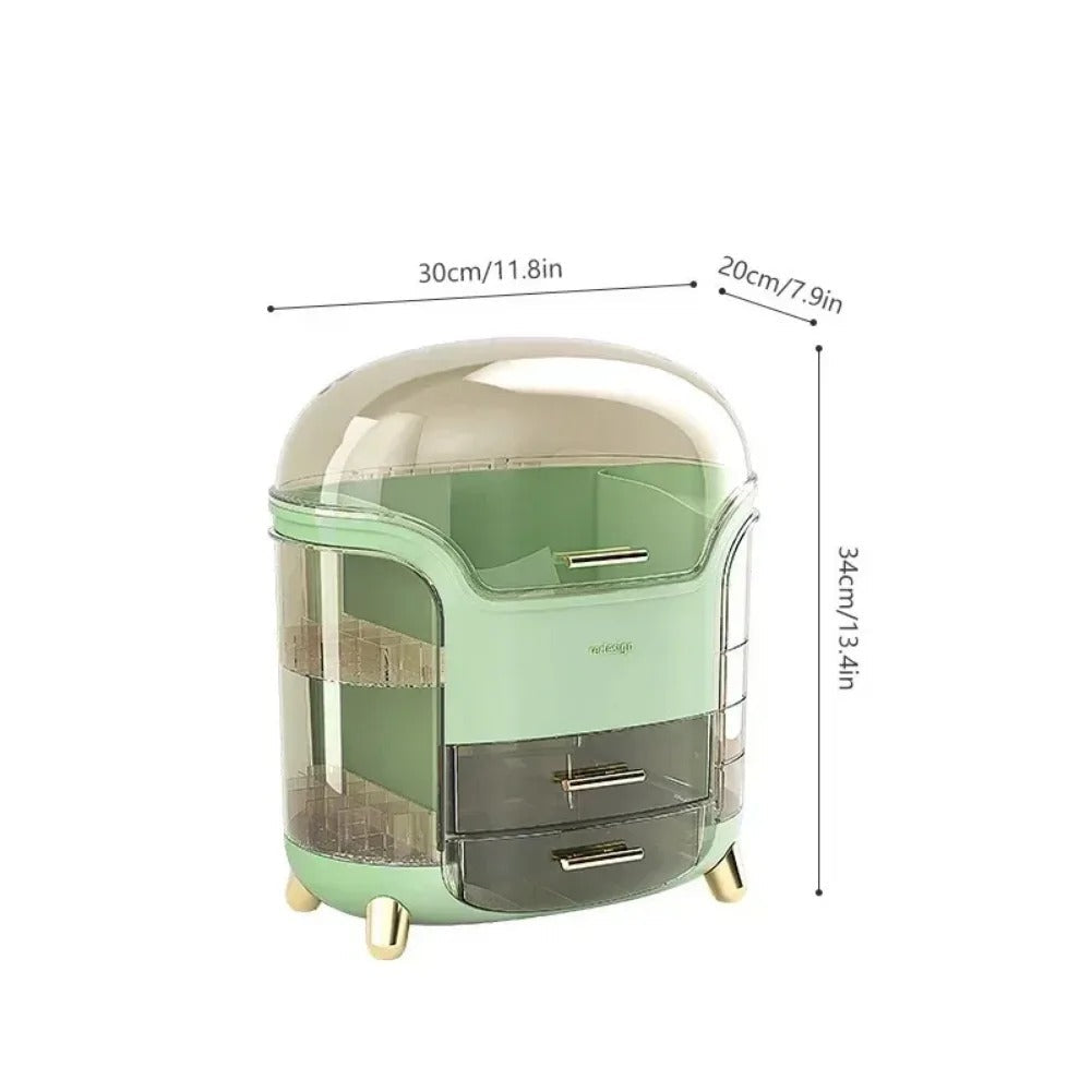 Luxury Transparent Makeup Organizer with Rotating Doors and Drawers | Kalsten