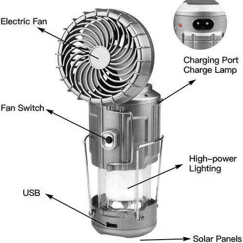 Portable Stretchable Solar Lithium Battery Electric Fan + Emergency Light | Kalsten
