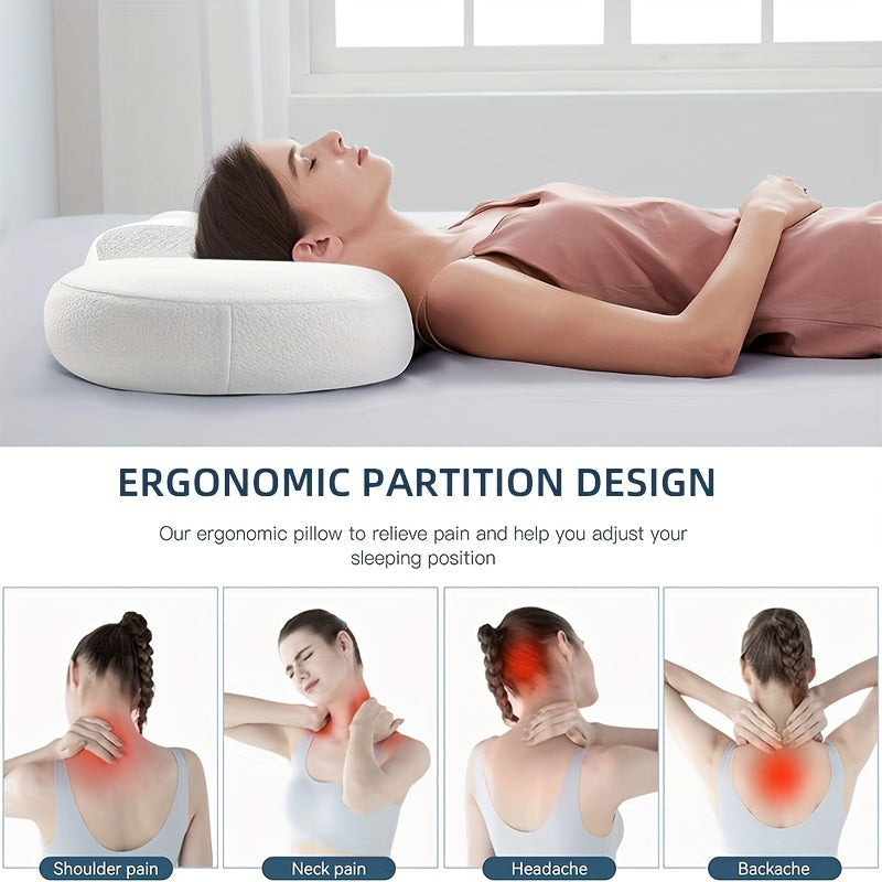 1pc Oval Macaron Pillow Cervical Memory Foam Pillow, Cooling Bed Pillow For Sleeping - Neck Pillows For Pain Relief Sleeping, Contour Support Ergonomic Pillow For Side Back Stomach Sleepers Using High And Low Partition | Kalsten