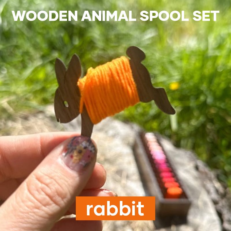 Kalsten | Embroidery Thread Organizer | Wooden Bunny Bobbin Set | 16-Piece | Storage Corral Included