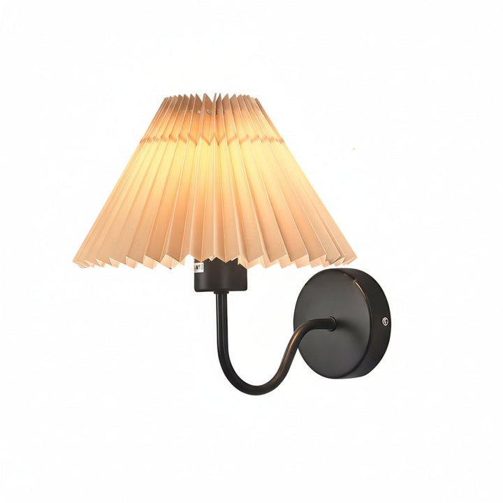 LED Wall Sconce Light – Vintage Metallic Armed Pleated Fabric Shade (36x14cm / 14.2x5.5in) | Kalsten