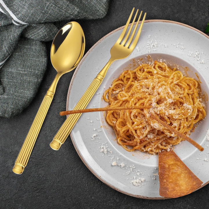 Kalsten | Gold Roman Column Style Cutlery Set - Stainless Steel Flatware Set