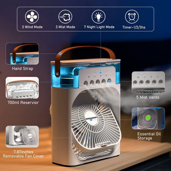 3-in-1 Air Cooler Humidifier | Portable, Adjustable Fan Speeds & Ideal for Bedrooms, Offices & Small Spaces | Kalsten