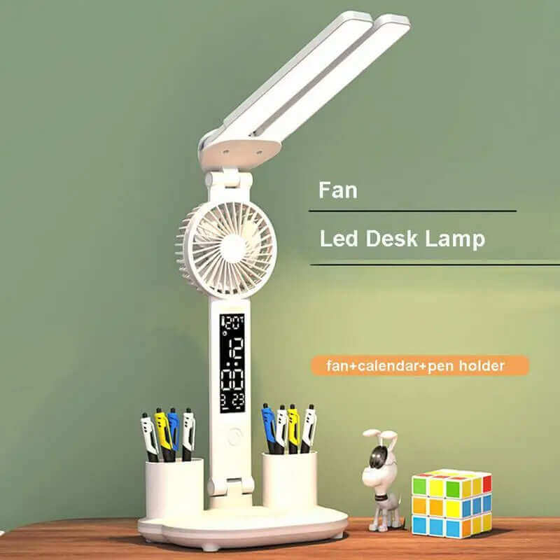 Foldable LED Table Light Eye Protection Multifunction Desk Lamp With Thermometer Calendar Fan Pen Holder Study Reading Fan Light | Kalsten