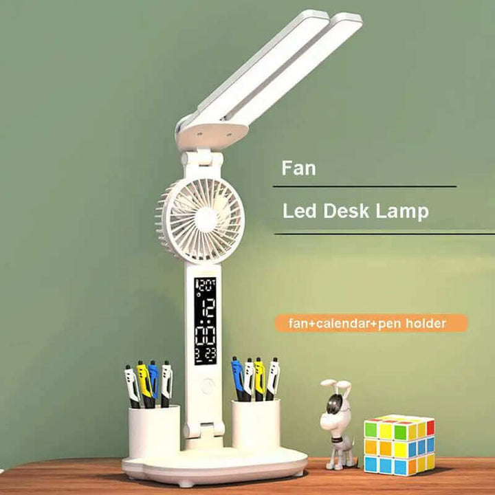 Foldable LED Table Light Eye Protection Multifunction Desk Lamp With Thermometer Calendar Fan Pen Holder Study Reading Fan Light | Kalsten