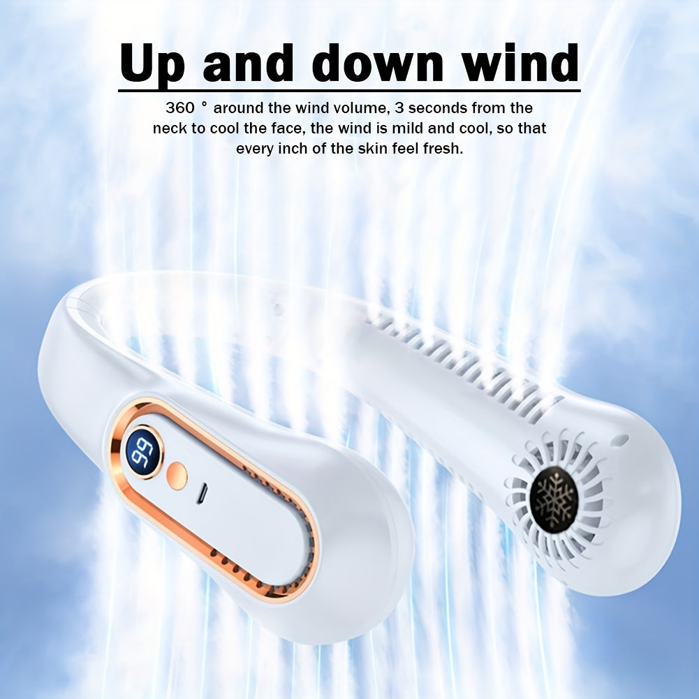 Stay Cool And Comfortable With This USB Rechargeable 5-Speed Adjustable Neck Fan - Digital Display & Bladeless! | Kalsten