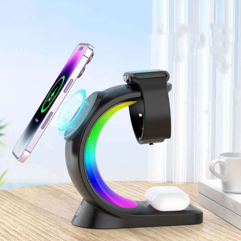 4 In 1 Magnetic Wireless Charger Fast Charging For Smart Phone Atmosphere Light Charging Station For Airpods Pro I-phone Watch | Kalsten