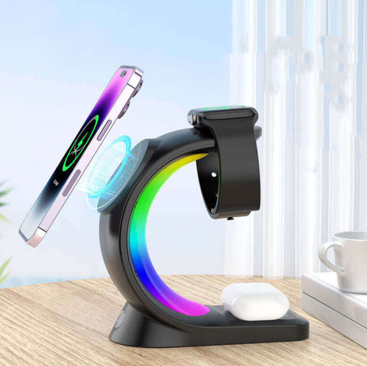 4 In 1 Magnetic Wireless Charger Fast Charging For Smart Phone Atmosphere Light Charging Station For Airpods Pro I-phone Watch | Kalsten
