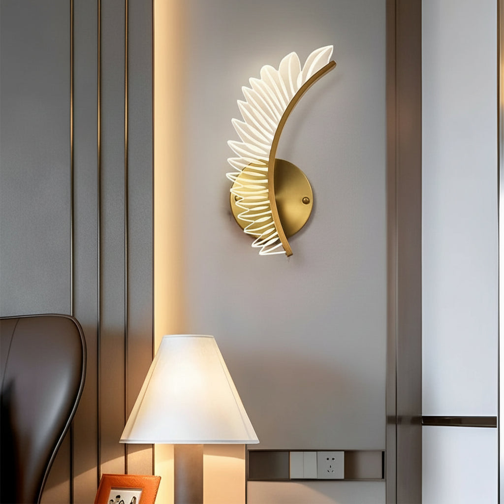 LED Wall Sconce Light – Modern Acrylic Feather Copper Leaf (40x15cm / 15.7x5.9in) | Kalsten
