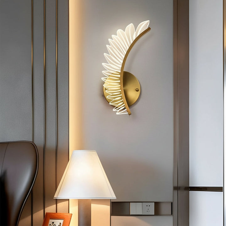 LED Wall Sconce Light – Modern Acrylic Feather Copper Leaf (40x15cm / 15.7x5.9in) | Kalsten