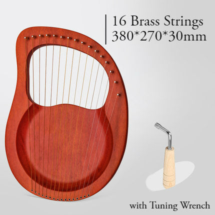 BowLift | 16 Brass String Mahogany Lyre Harp with Tone Wrench for Children, Teenager & Adults