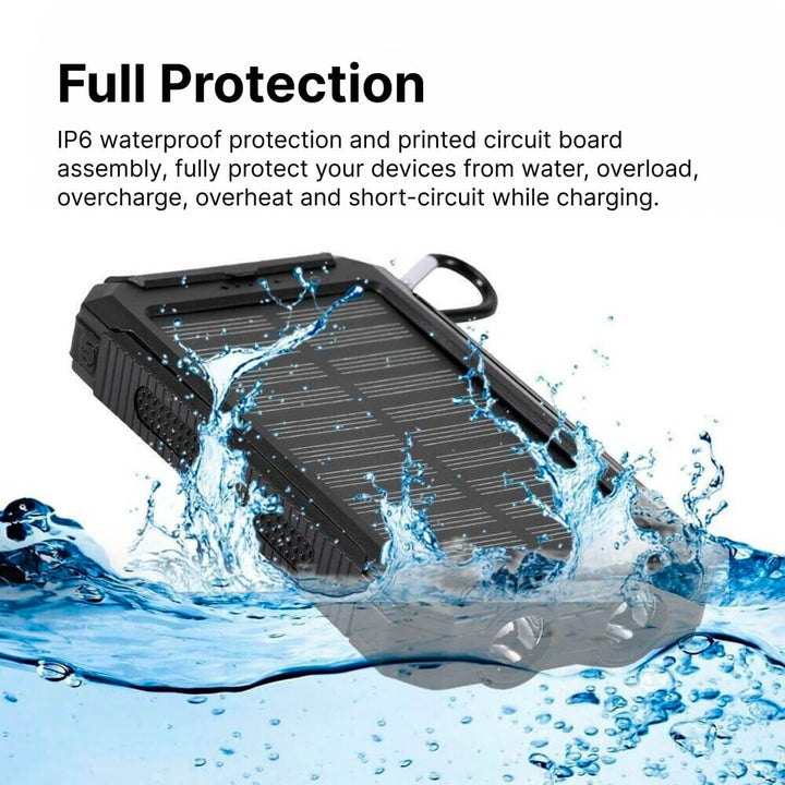 Solar Powered Waterproof Power Bank with USB Charger and Flashlight Kalsten