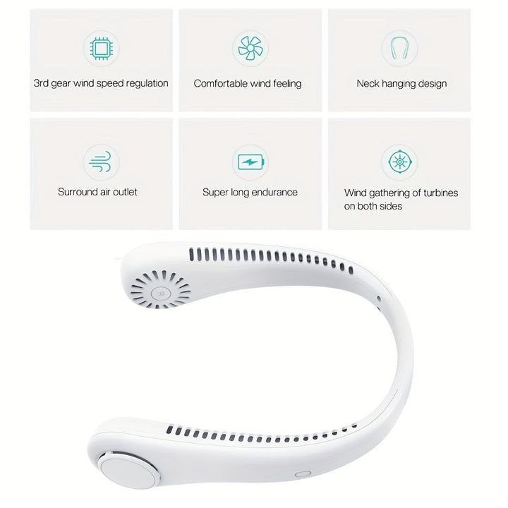 1pc Portable Neck Fan Electric Wireless Fan Rechargeable USB Mini Fan Bladeless Personal Fan Hanging Neck Cooler For Outdoor Sports | Kalsten
