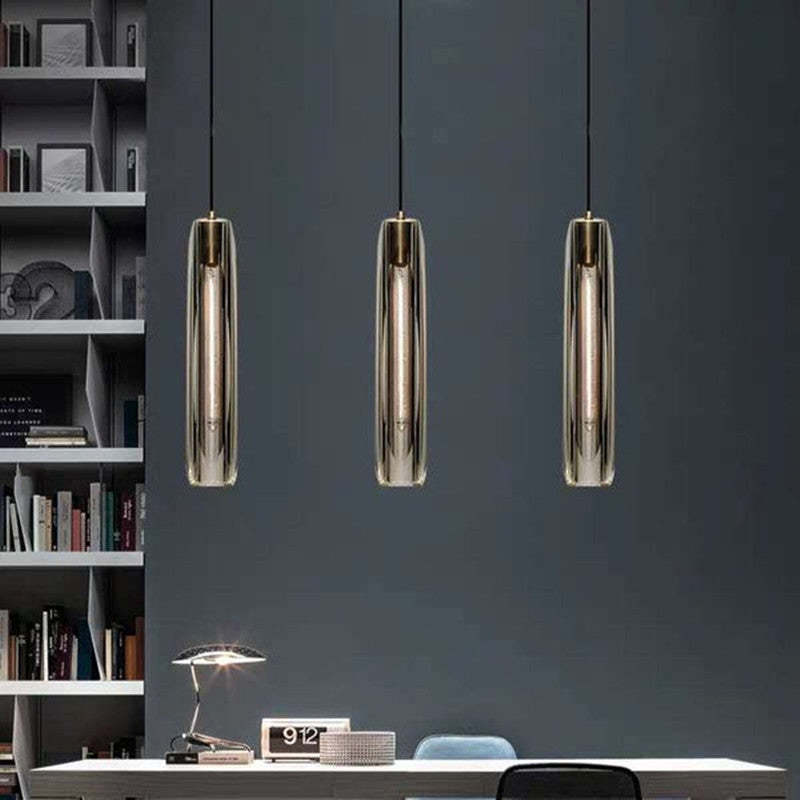 Pendant Light Glass Cylinder 15 in Adjustable Hanging Bedroom Dining Room Ceiling Fixture Modern Minimalist Lighting | Kalsten