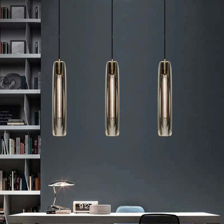 Pendant Light Glass Cylinder 15 in Adjustable Hanging Bedroom Dining Room Ceiling Fixture Modern Minimalist Lighting | Kalsten