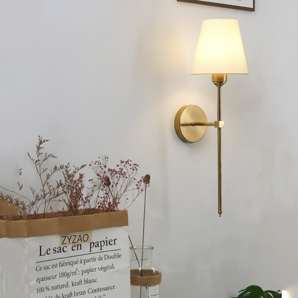 LED Wall Sconce Light – Modern American Copper White Linen Fabric (36x14cm / 14.2x5.5in) | Kalsten