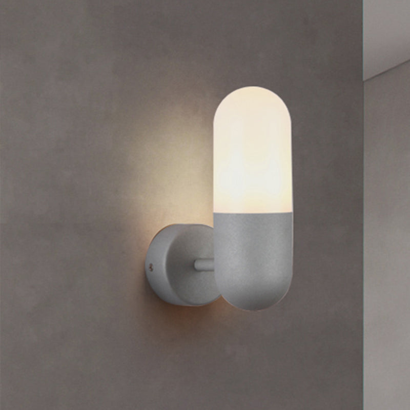 Capsule Metal Wall Sconce Light Postmodern 1 Light Black/Gray/White Wall Mounted Light for Bedroom | Kalsten