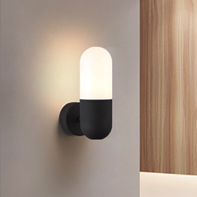 Capsule Metal Wall Sconce Light Postmodern 1 Light Black/Gray/White Wall Mounted Light for Bedroom | Kalsten
