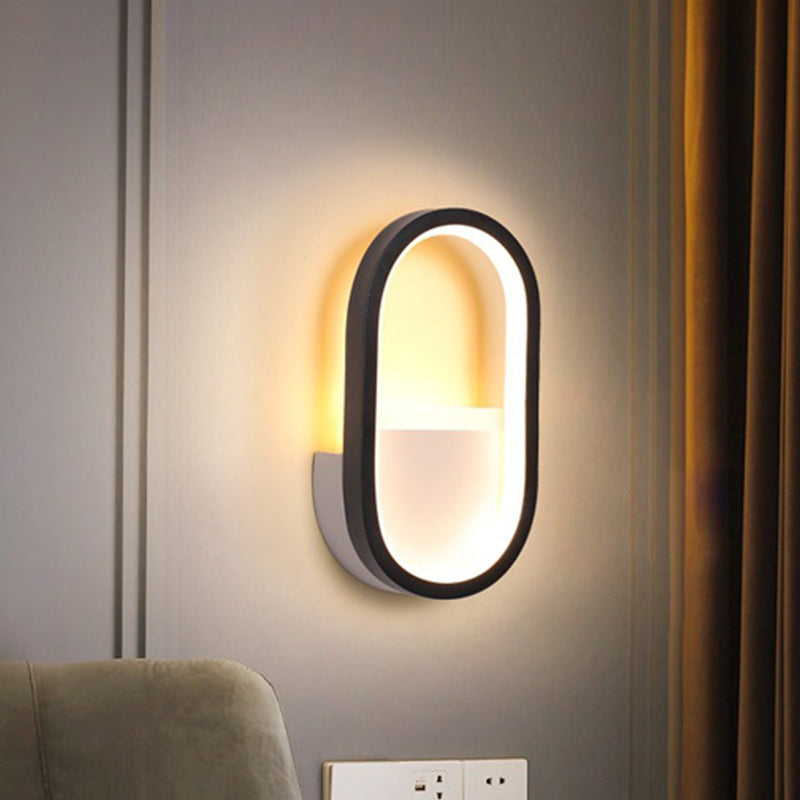 Oval Wall Light Fixture Contemporary Acrylic Black/White LED Wall Sconce in Warm/White Light | Kalsten