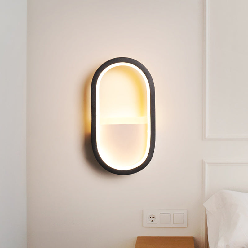 Oval Wall Light Fixture Contemporary Acrylic Black/White LED Wall Sconce in Warm/White Light | Kalsten