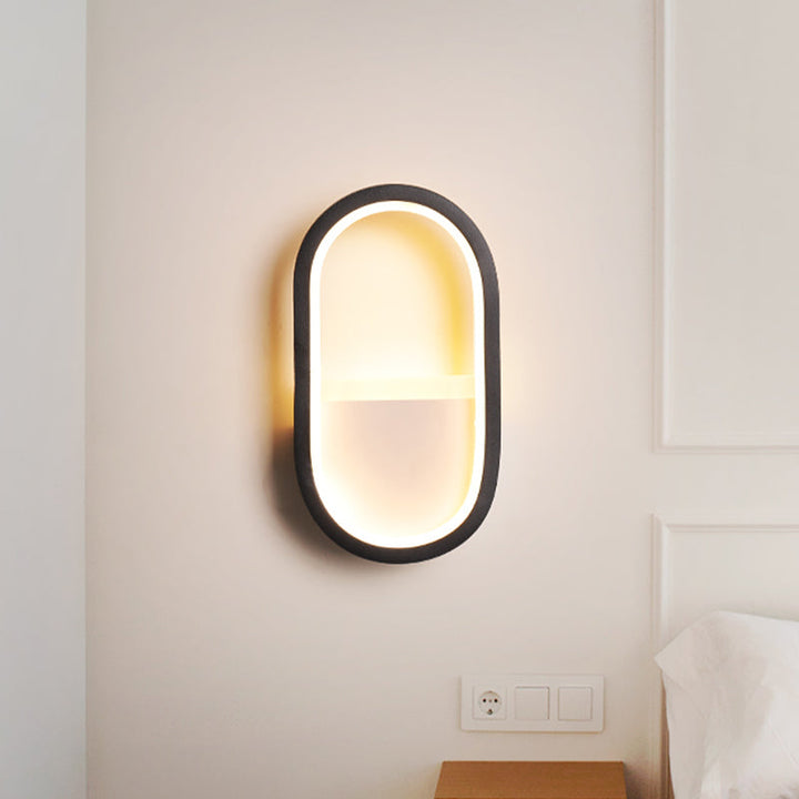 Oval Wall Light Fixture Contemporary Acrylic Black/White LED Wall Sconce in Warm/White Light | Kalsten