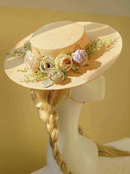 Skanto | Handmade French Hat, Retro and Elegant Hollow Flower Woodland Style Flat Hat