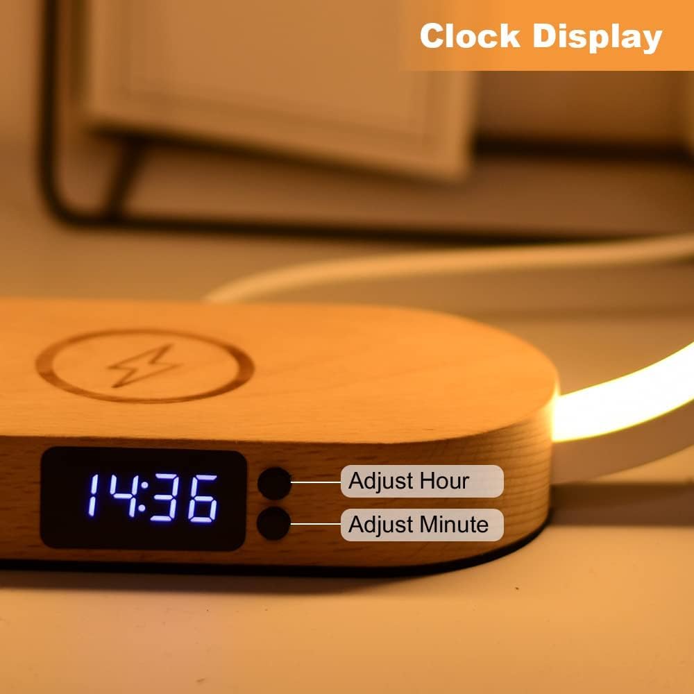 Wireless Charging Bedside Table Lamp with Clock – Lumora | Kalsten