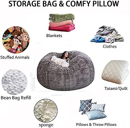 Kalsten | Giant 5ft Fluffy Faux Fur Bean Bag Cover – Ultra-Soft Lounge Sofa (Cover Only)