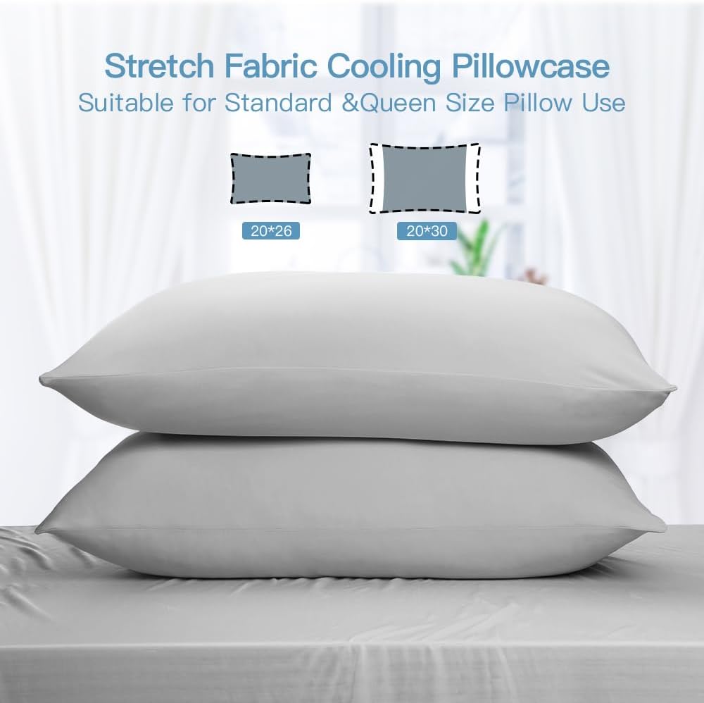 2-Pack Cooling Pillowcases – Q-Max >0.5 , Anti-Static, Hidden Zipper,, Color Gray | Kalsten