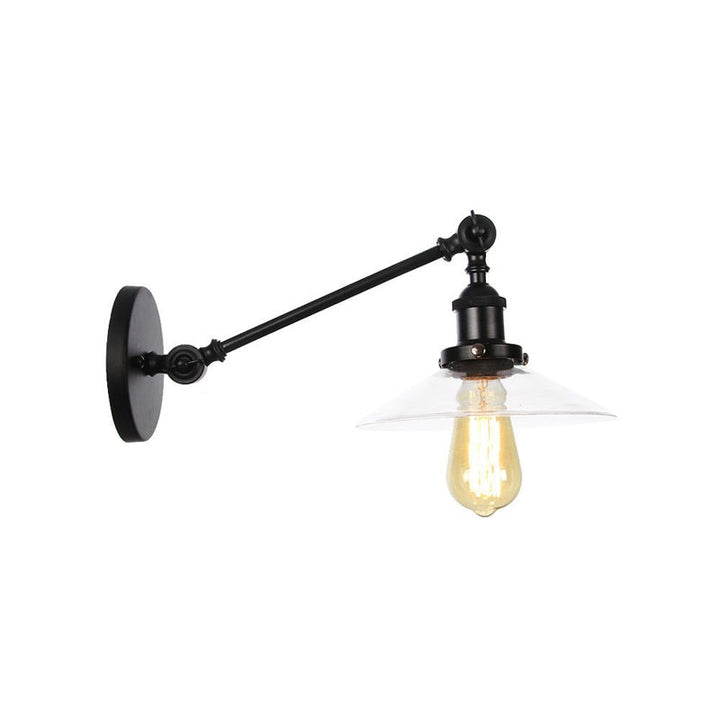 Kalsten | 1 Light Indoor Wall Lamp Vintage Black/Brass/Bronze Lighting Fixture with Cone Transparent Glass Shade, 8"/12" L Arm