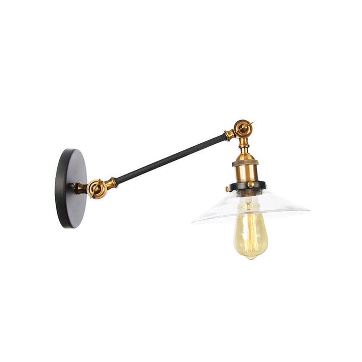 Kalsten | 1 Light Indoor Wall Lamp Vintage Black/Brass/Bronze Lighting Fixture with Cone Transparent Glass Shade, 8"/12" L Arm