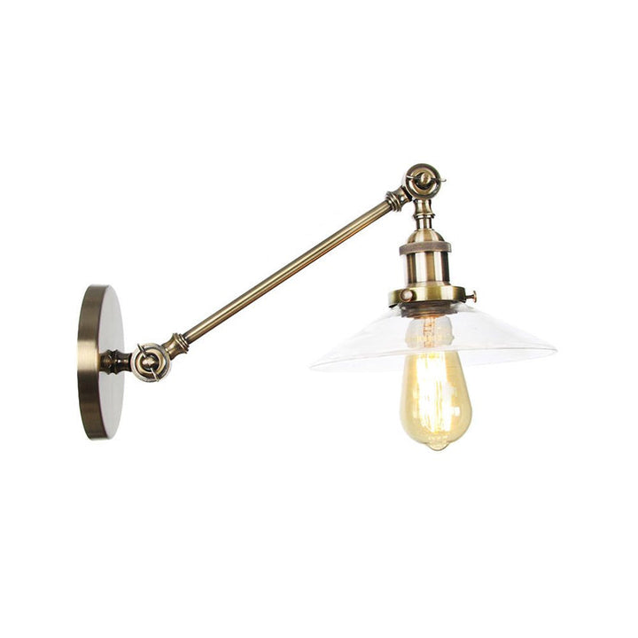 Kalsten | 1 Light Indoor Wall Lamp Vintage Black/Brass/Bronze Lighting Fixture with Cone Transparent Glass Shade, 8"/12" L Arm